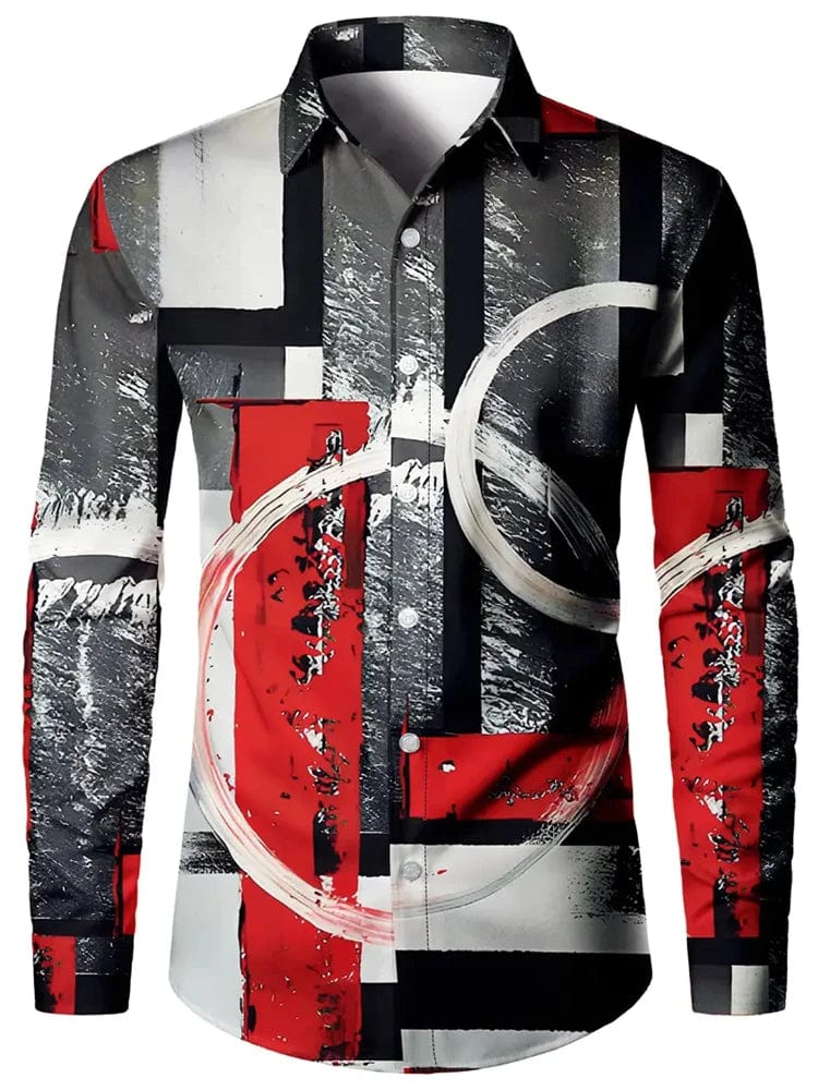 Men's 3D textured printed casual shirt from SHOWLU FASHION STORE with long sleeves, button closure, and versatile lapel design.