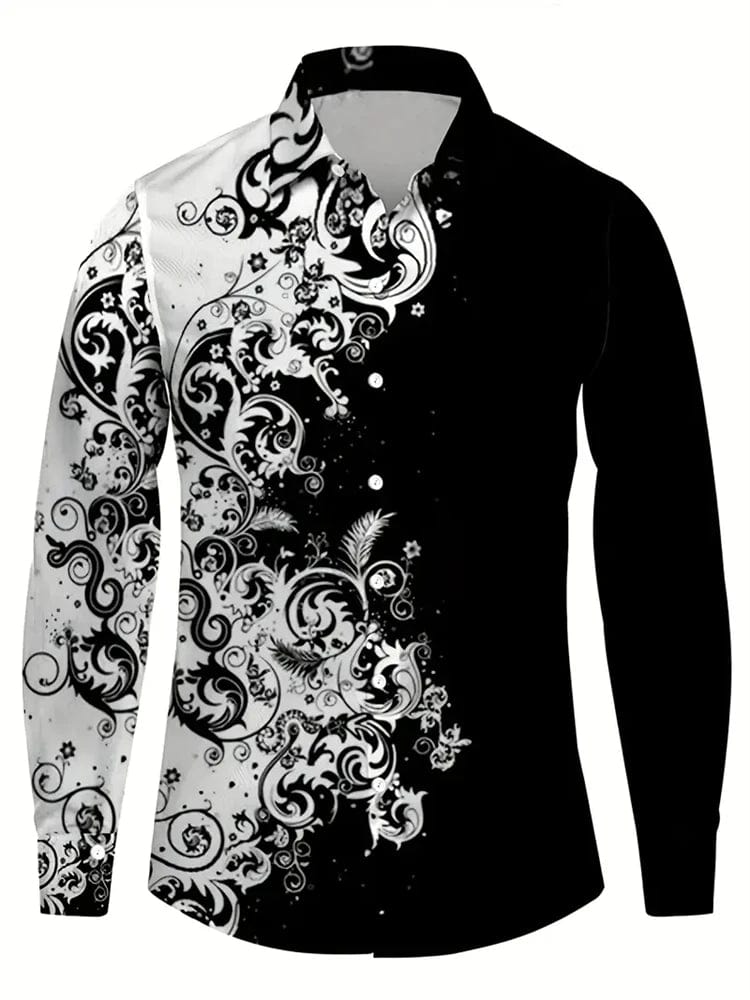 Showlu Fashion Men's 3D Textured Printed Casual Shirt with long sleeves, buttoned front, ideal for autumn and casual occasions.