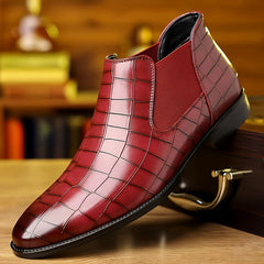 Men's Ankle Boots, Plaid Pattern, Faux Upper & Lining, Rubber Sole, Slip - On Closure, Fit, Stylish Office Shoes|Elegant Ankle Boots|Durable Rubber Sole - SHOWLU FASHION STORE