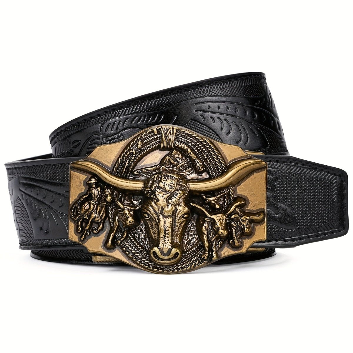 LCG LUCHENGYI men's ratchet belt with Western cowboy-style PU leather and automatic buckle, showcasing a stylish men's accessory