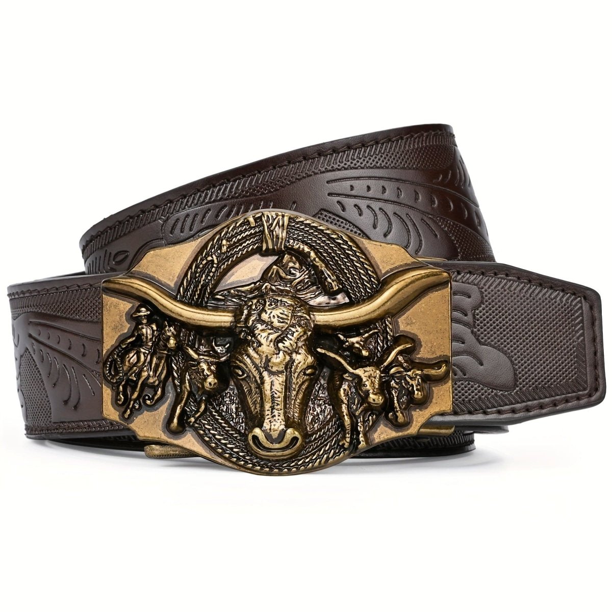LCG LUCHENGYI men's ratchet belt with Western cowboy-style PU leather, automatic click buckle, stylish men's fashion accessory