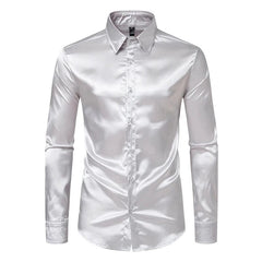 Men's Black Satin Luxury Dress Shirts Fashion Silk Smooth Tuxedo Shirt Solid Wedding Party Prom Casual Shirt Business Office - SHOWLU FASHION STORE