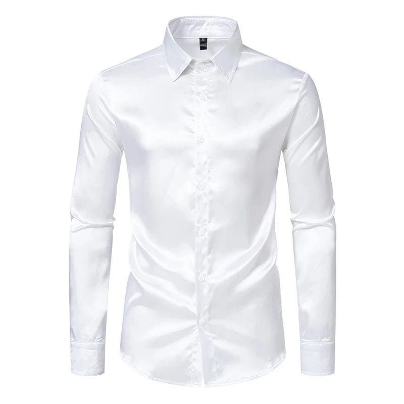 Men's Black Satin Luxury Dress Shirts Fashion Silk Smooth Tuxedo Shirt Solid Wedding Party Prom Casual Shirt Business Office - SHOWLU FASHION STORE
