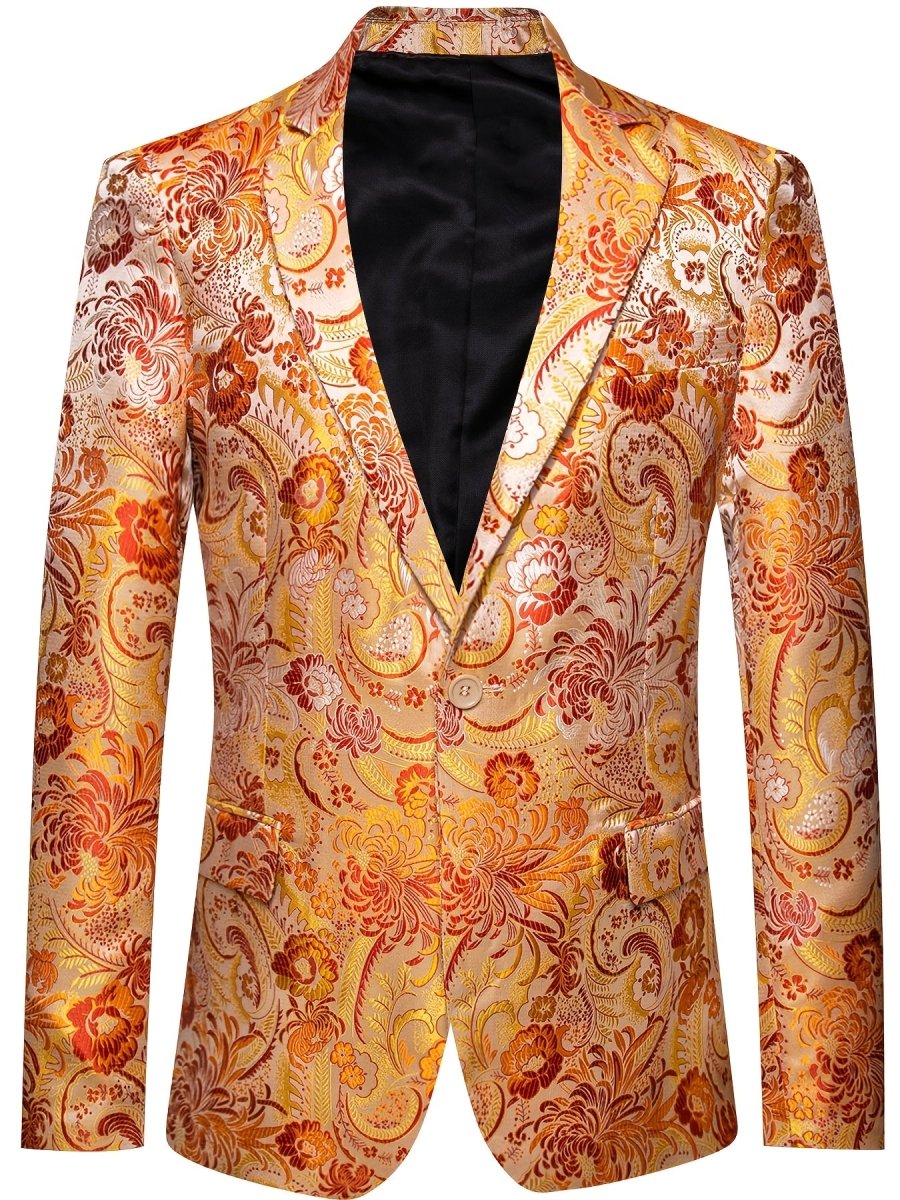 SHOWLU FASHION STORE men's floral slim fit blazer with paisley pattern, stylish tuxedo jacket for formal events and dinner parties.
