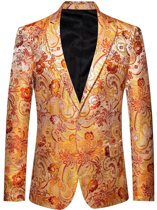 Men'S Blazer Floral Suit Jacket Slim Fit Stylish Blazer for Men Dinner Party Prom Wedding Tuxedo Jacket Single Pieces No Bow Tie No Shirt - SHOWLU FASHION STORE