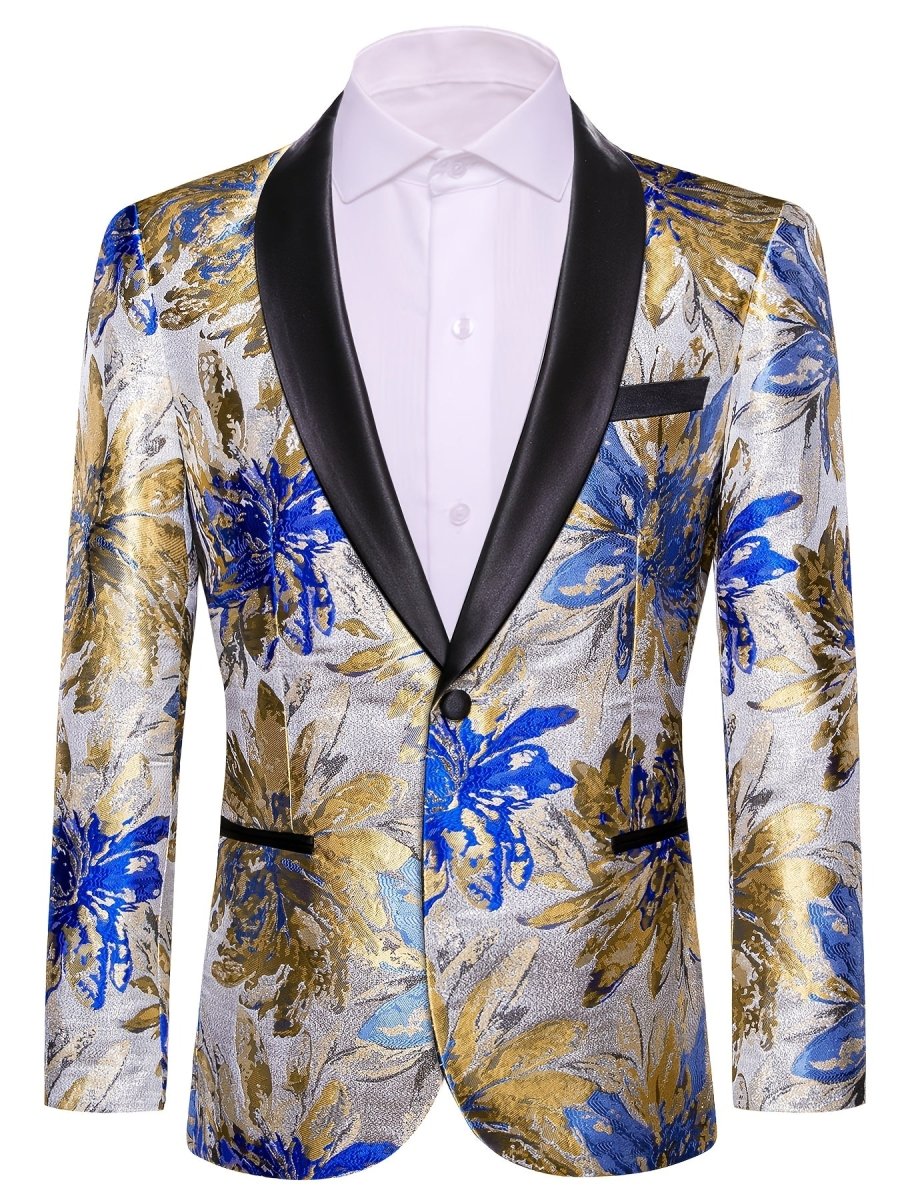 Men's floral slim fit blazer by SHOWLU FASHION STORE, stylish paisley tuxedo jacket for formal events and parties.