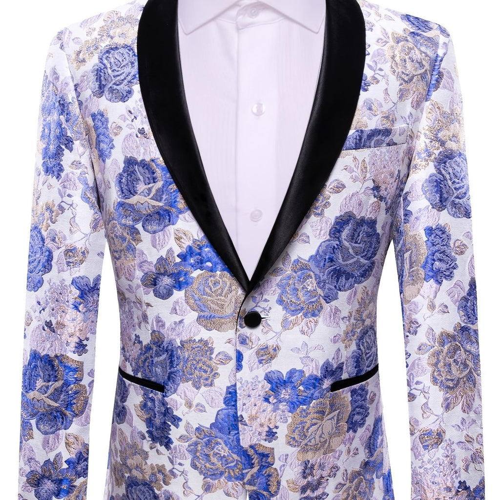 Men's floral slim fit blazer by SHOWLU FASHION STORE, elegant paisley tuxedo jacket suitable for dinner parties and weddings.
