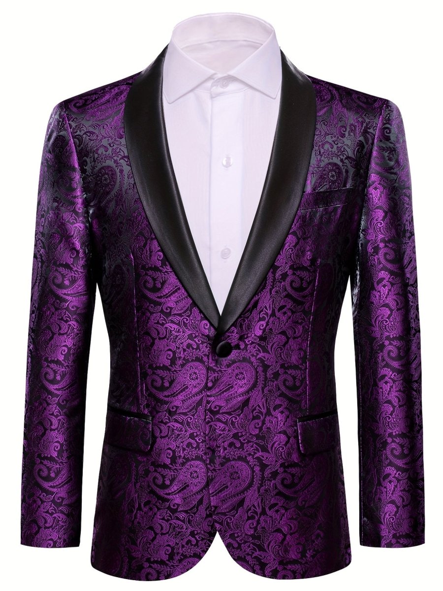 Men's floral slim fit blazer by SHOWLU FASHION STORE featuring elegant paisley design, stylish tuxedo jacket for formal events.