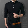 Men's long sleeve polo shirt by Showlu Fashion, solid color, business casual style, breathable summer top.