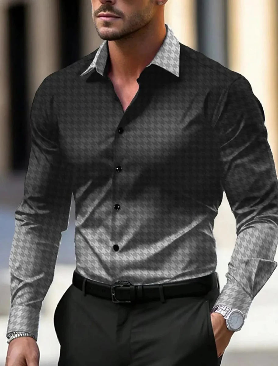 SHOWLU men's floral printed long sleeve casual button-up shirt in blue, suitable for business or everyday wear.