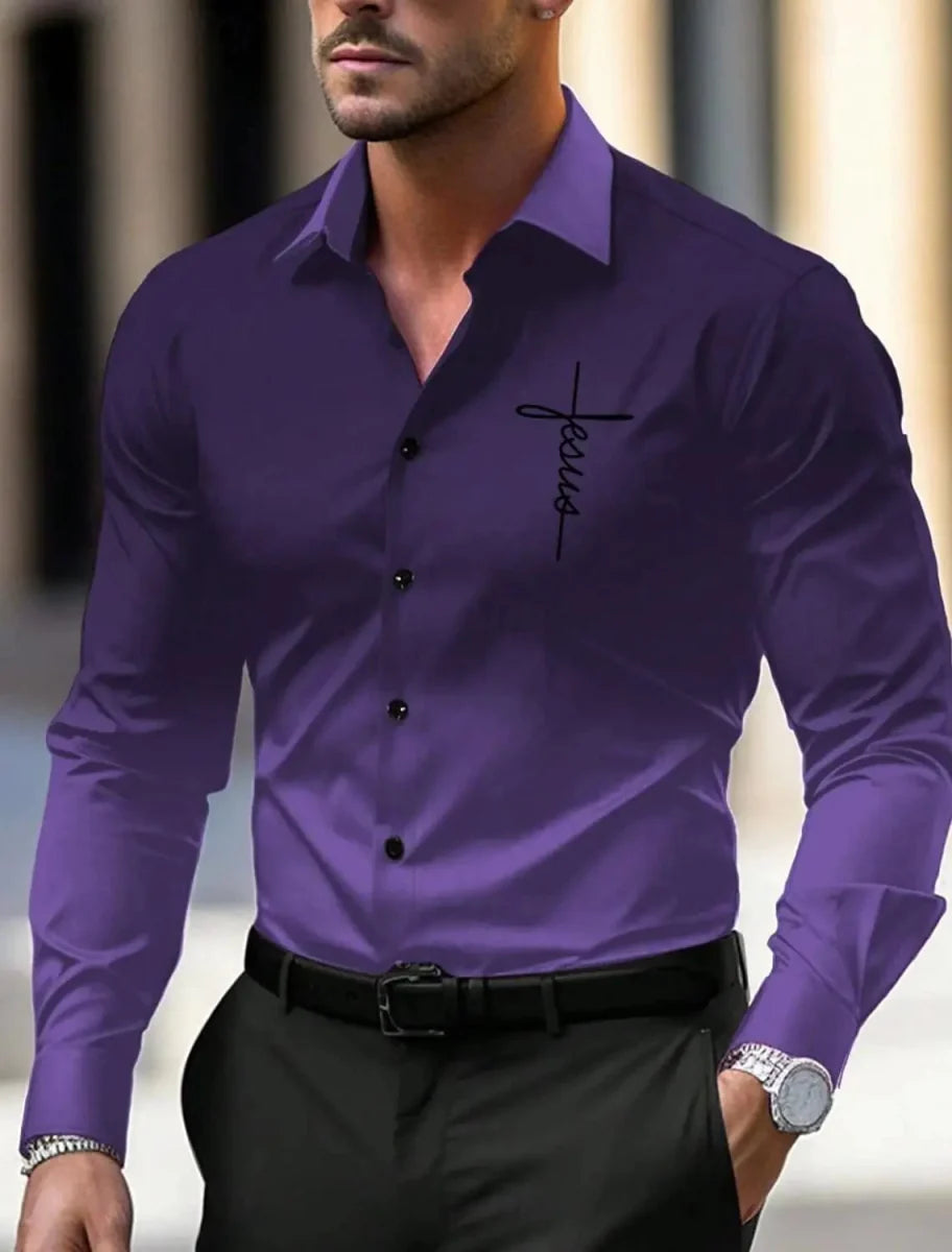 SHOWLU men's floral printed long sleeve casual button-up shirt in blue, suitable for business and formal occasions.