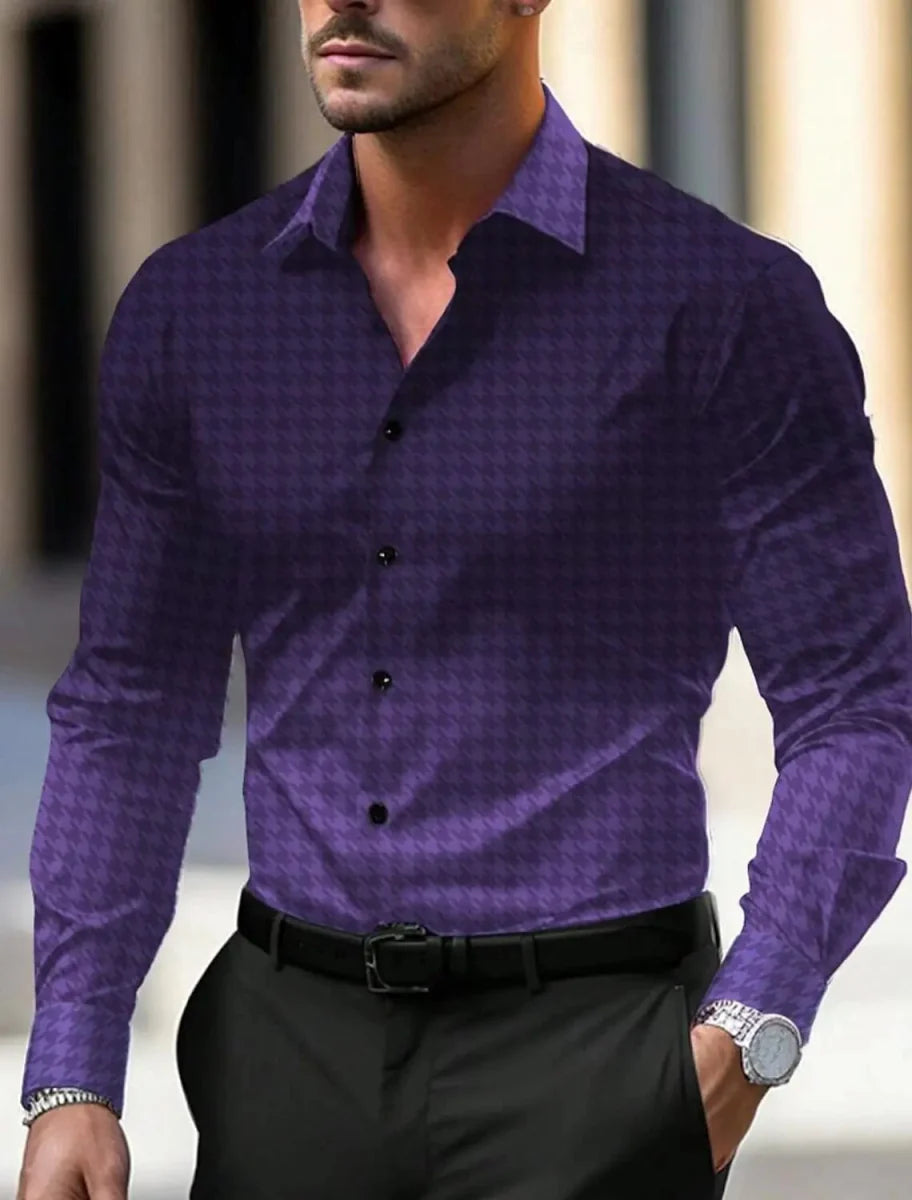SHOWLU men's floral printed long sleeve business casual button-up shirt, blue, with cuffs, suitable for fall, winter, spring, and summer.
