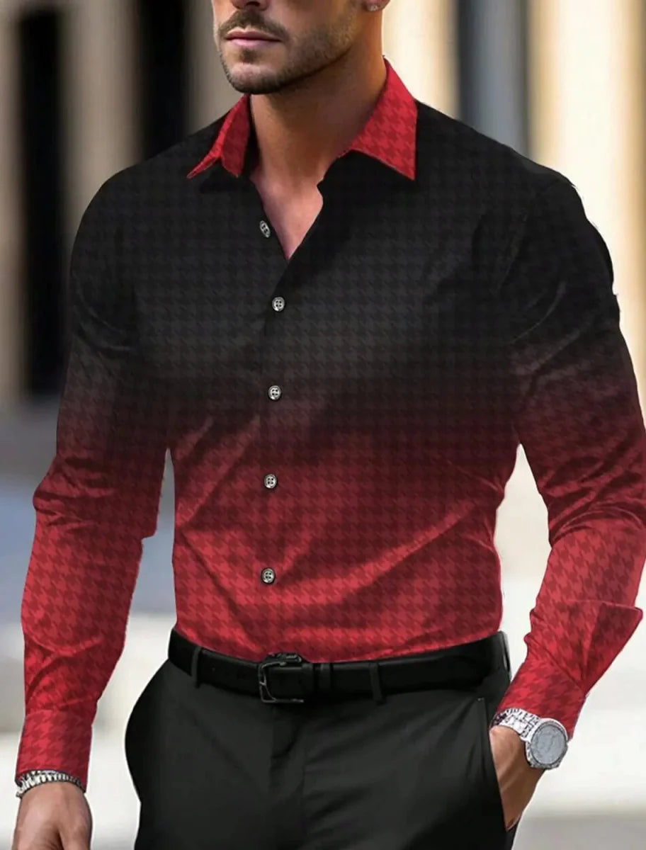 SHOWLU Men's floral printed long sleeve business casual button-up shirt in blue, suitable for fall, winter, spring, and summer.