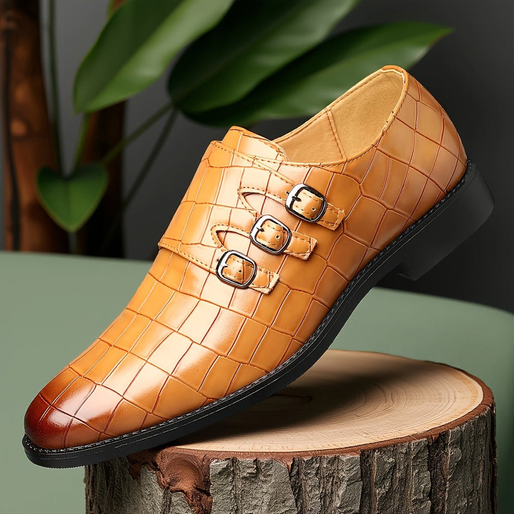 SHOWLU Men's formal business suit shoes, pointed toe lace-up Oxfords, black leather dress shoes for men.
