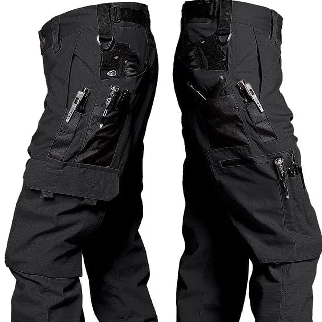 Men's SHOWLU tactical cargo shorts in waterproof camo ripstop fabric with multiple pockets for outdoor hiking and outdoor activities.