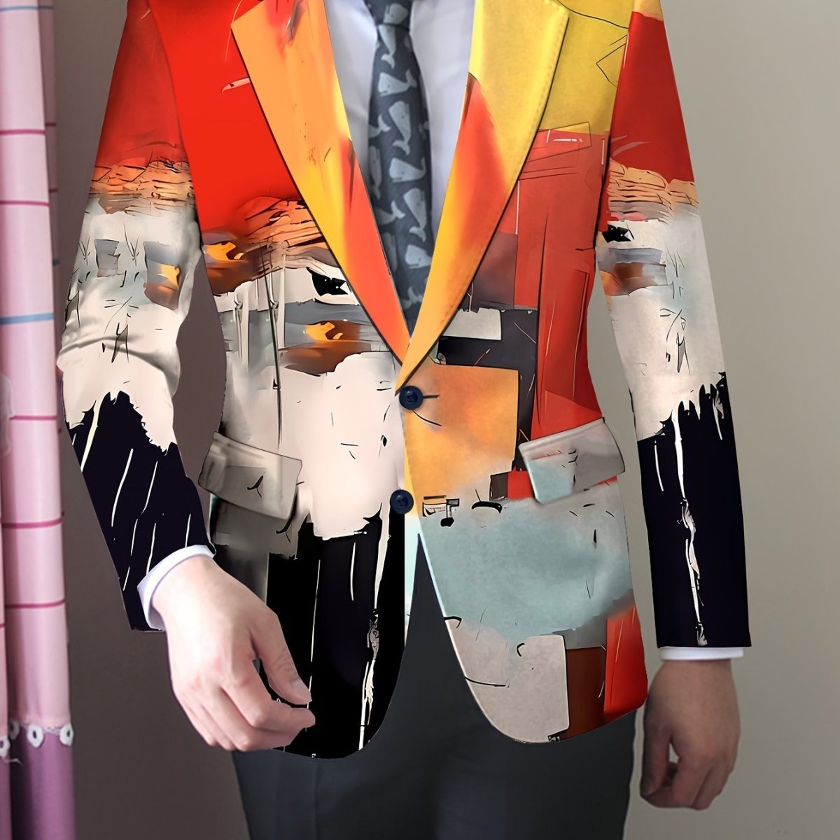 Men's pumpkin orange casual blazer by SHOWLU FASHION STORE featuring a trendy skinny fit lapel jacket for young adults.