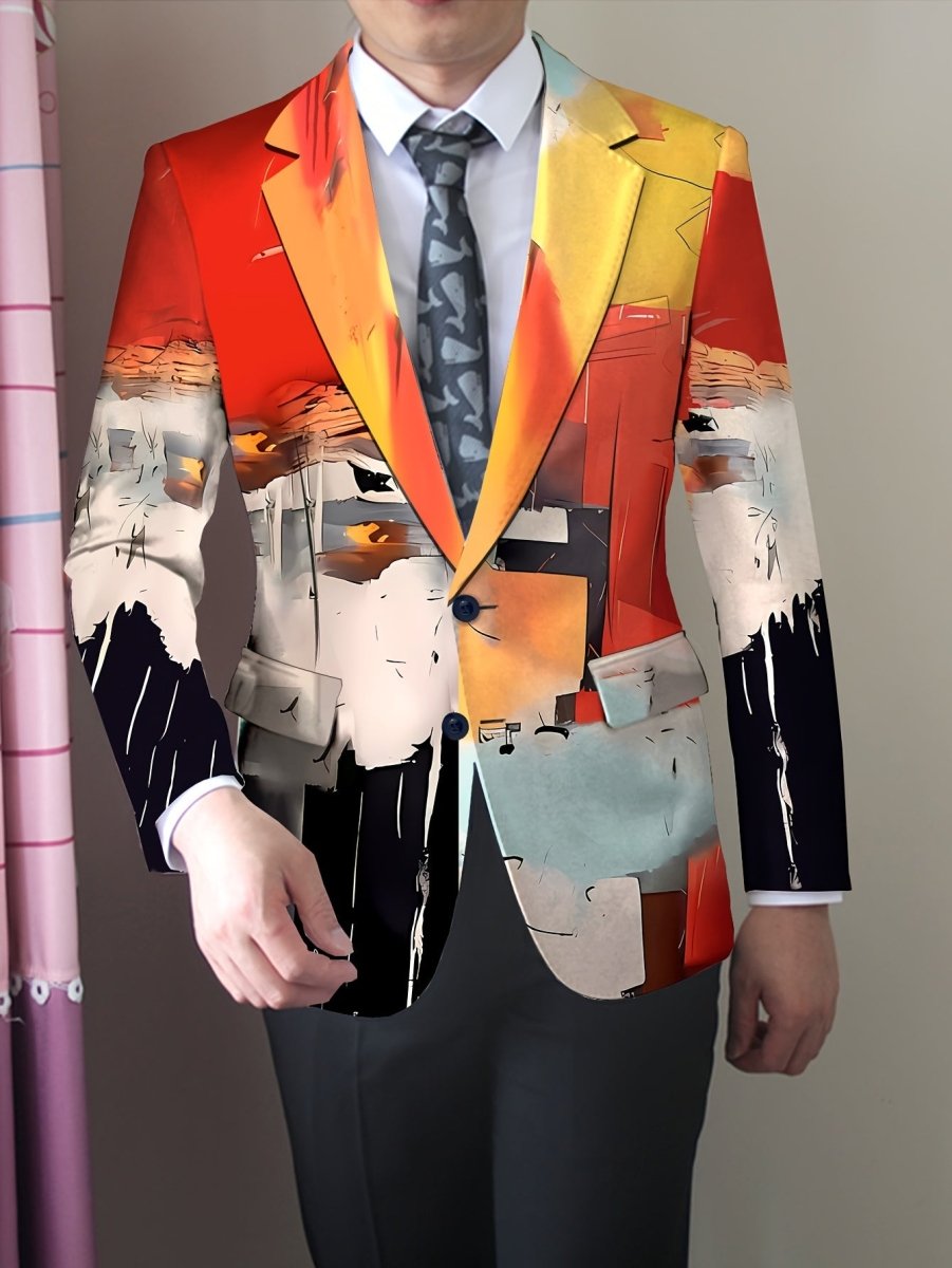 Men's pumpkin orange casual blazer by SHOWLU Fashion Store, trendy skinny fit lapel jacket for young adults, perfect for Halloween style.