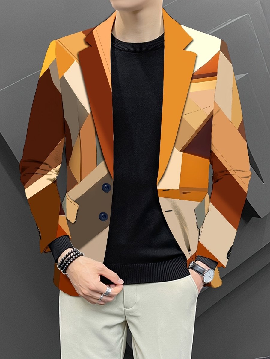 Men's pumpkin orange casual blazer by SHOWLU FASHION STORE, trendy skinny fit blazer with lapel for young adults' stylish Halloween look.