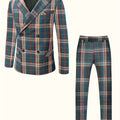 SHOWLU FASHION men's plaid 2-piece suit set with peak lapel, regular fit, polyester fabric, including jacket and trousers.
