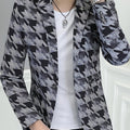 Men's SHOWLU houndstooth blazer with slim fit, polyester fabric, long sleeves, lapel collar, single button, casual style.