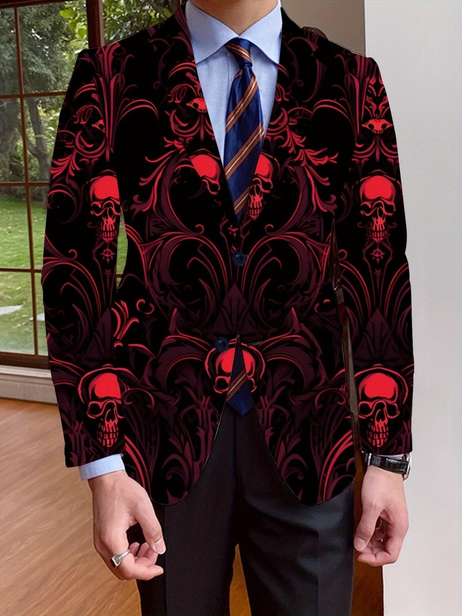 Men's skull print blazer by SHOWLU FASHION, casual slim fit suit jacket with stylish skull design for parties and dinners.