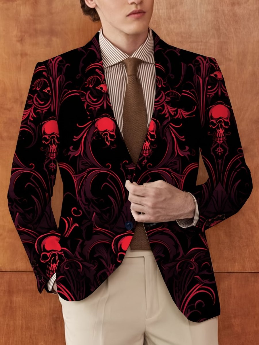 Men's skull print blazer by SHOWLU FASHION, casual slim fit suit jacket, ideal for parties and dinners, stylish and modern.