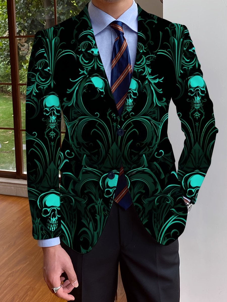 Men's skull print blazer by SHOWLU FASHION, casual slim fit suit jacket with stylish skull design, ideal for parties and dinners.