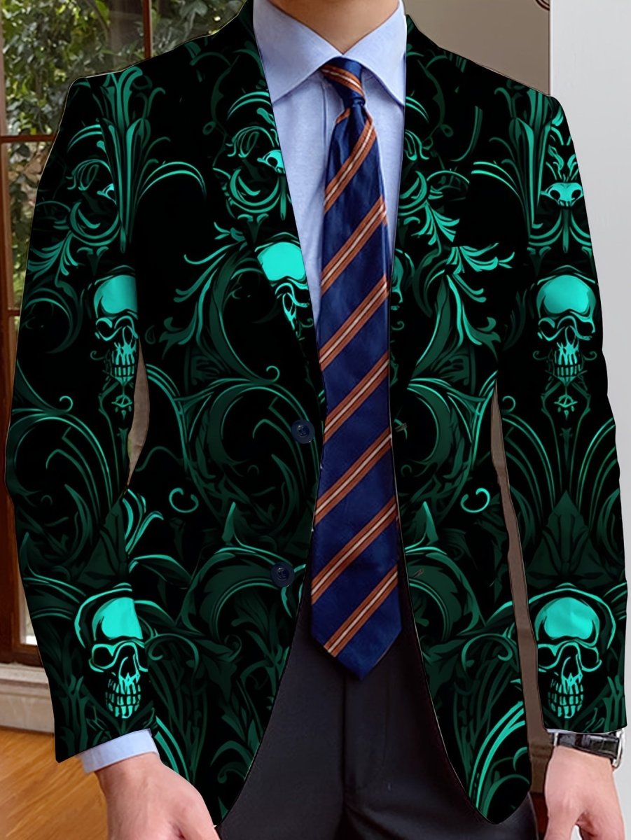 Men's skull print blazer by SHOWLU FASHION, casual slim fit suit jacket perfect for parties and dinners, stylish and modern.