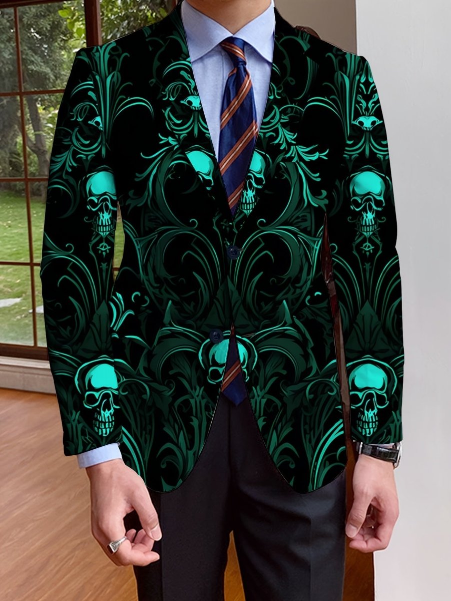 SHOWLU FASHION men's skull print blazer, casual slim fit suit jacket, stylish for parties or dinners, with modern skull design.