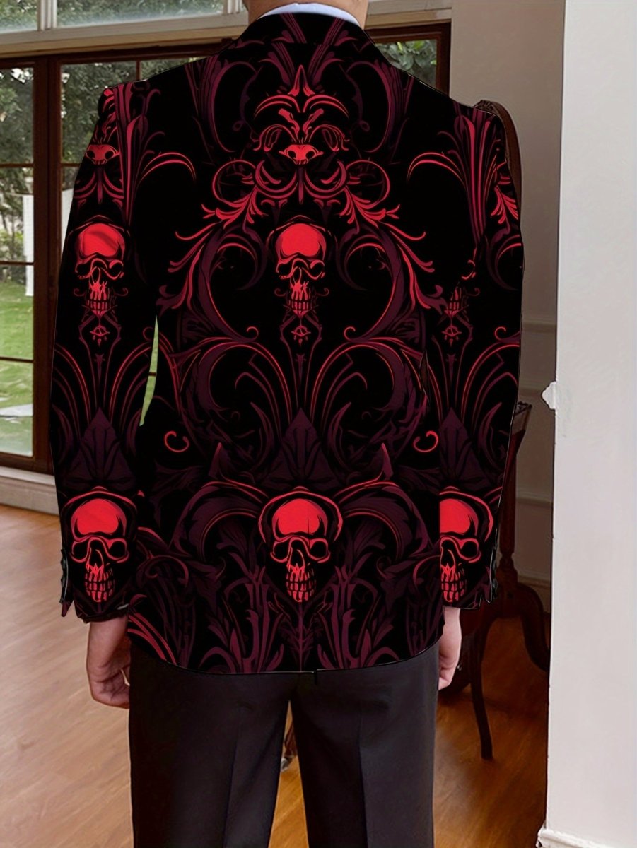 Men's skull print blazer by SHOWLU FASHION, casual slim fit suit jacket with stylish skull design, ideal for parties or dinner events.