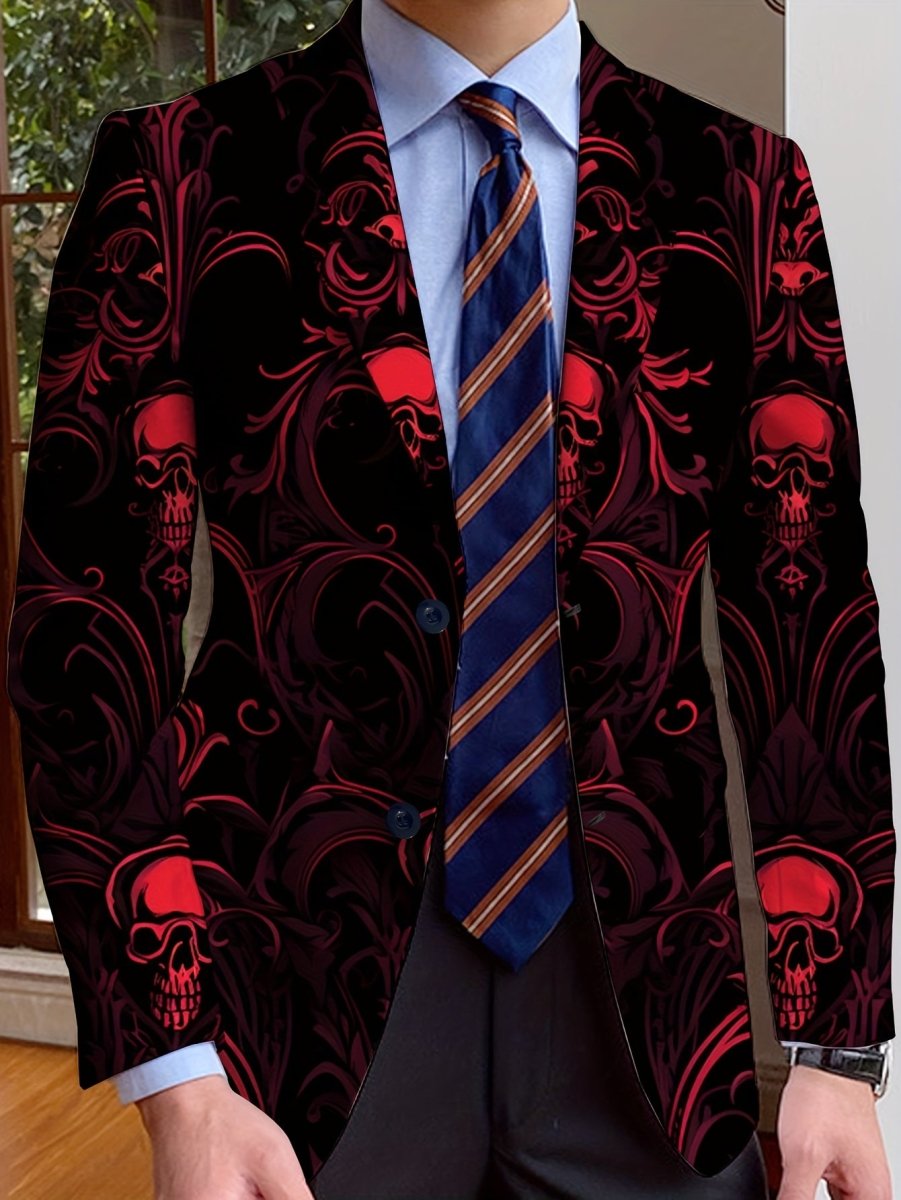 Men's skull print blazer by SHOWLU FASHION, casual slim fit suit jacket with a bold skull pattern, ideal for parties and dinners.