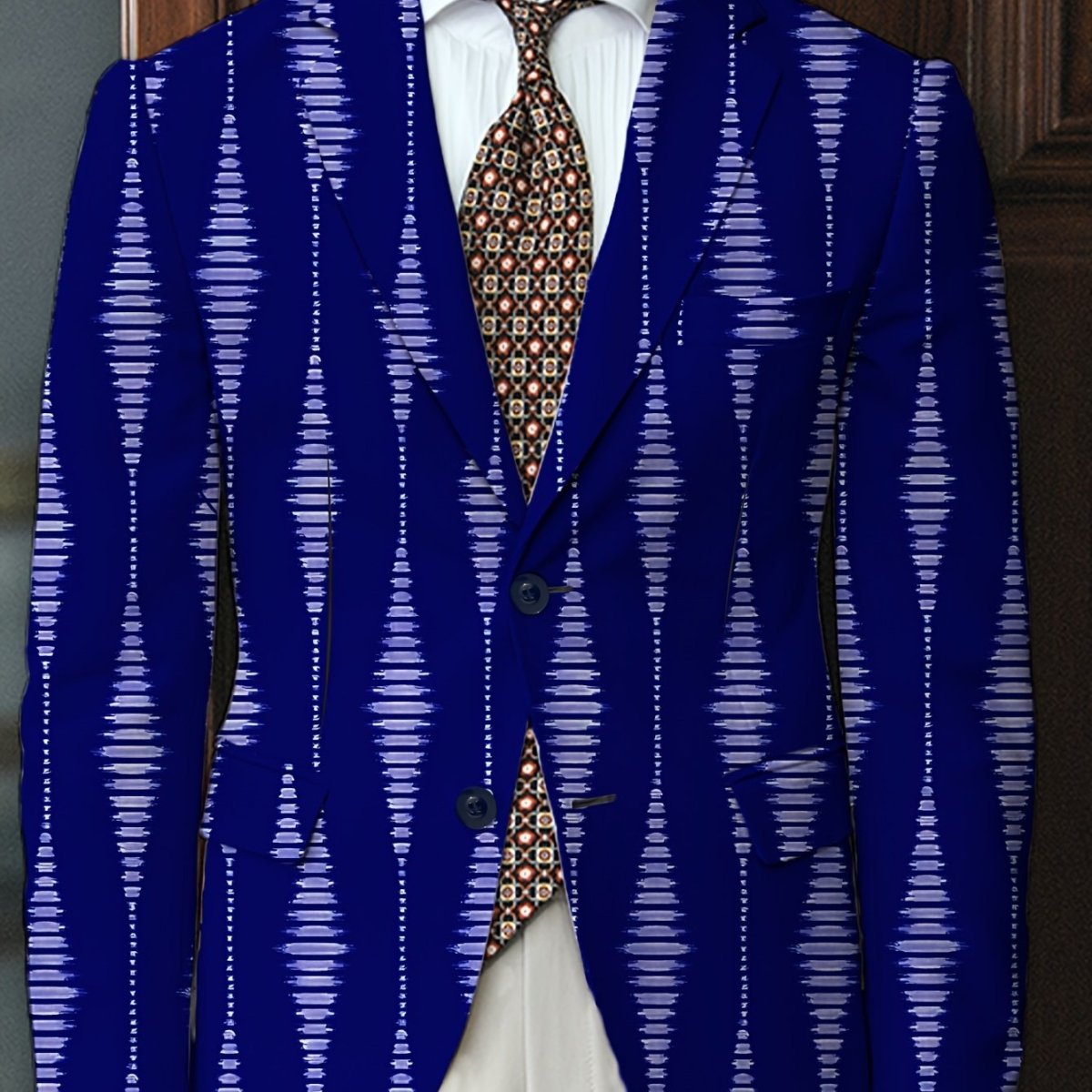 Men's SHOWLU striped casual blazer with lapel, regular fit, polyester-elastane fabric, button-up suit jacket for all seasons.