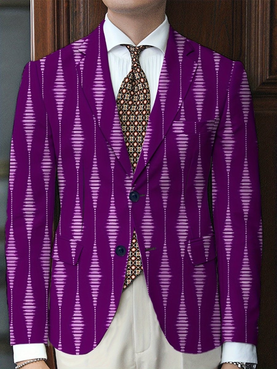 Men's striped casual blazer by SHOWLU FASHION STORE, regular fit polyester-elastane suit jacket with lapel and button details.