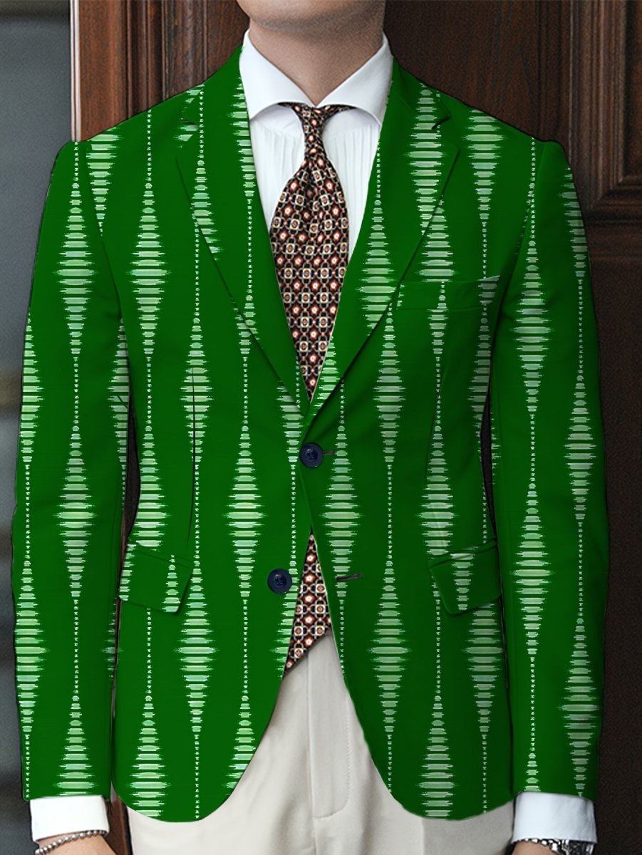 Men's striped casual blazer by SHOWLU FASHION STORE, regular fit lapel suit jacket with button-up design in polyester and elastane.
