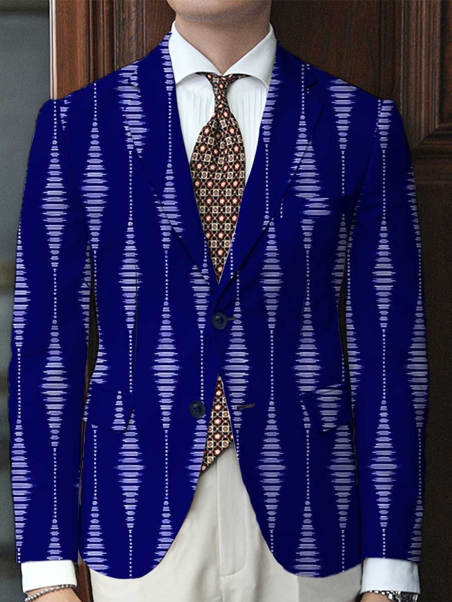 Men's SHOWLU striped casual blazer with lapel, regular fit, polyester-elastane fabric, button-up suit jacket for all seasons.
