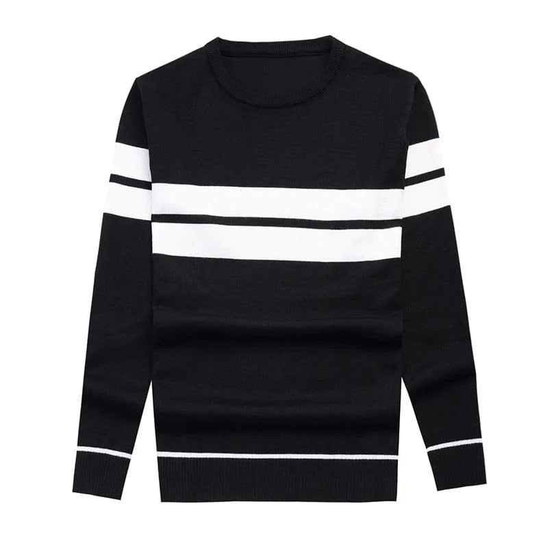 Men's striped knit pullover by Showlu Fashion, casual long sleeve O-neck top in spring and autumn style, featuring a stylish striped pattern.
