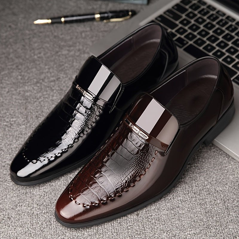 Men's SHOWLU striped pointed-toe loafers with slip-on design, rubber sole, and all-season casual dress footwear for men.
