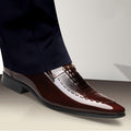 SHOWLU Men's striped pointed-toe loafers with slip-on design, rubber sole, casual and dress shoe for all-season wear.