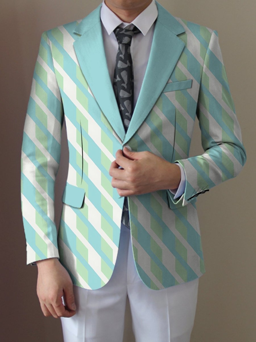 Men's casual print suit jacket by SHOWLU FASHION STORE, polyester blazer with lapel collar, button details, and regular fit.