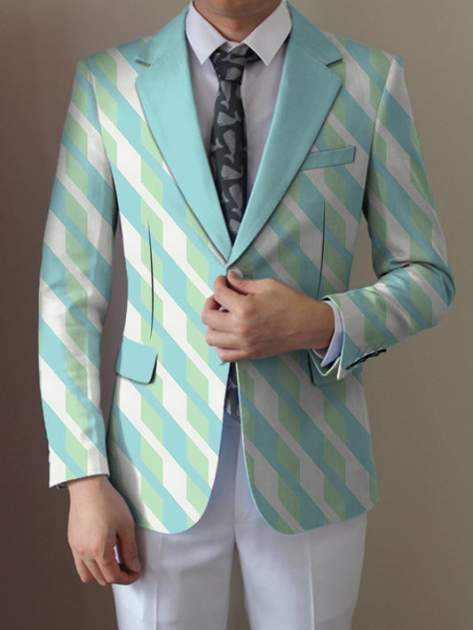 Men'S Casual Suit Jacket, Polyester Lapel Collar Style with Slight Stretch, Button Details, Print Pattern, Regular Fit, All - Season Wear - SHOWLU FASHION STORE