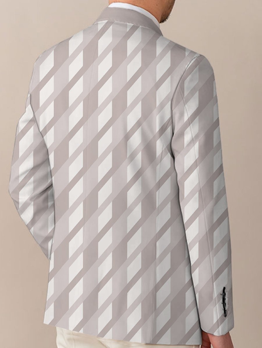 Men's casual print suit jacket by SHOWLU FASHION STORE, regular fit polyester blazer with lapel collar and button details.