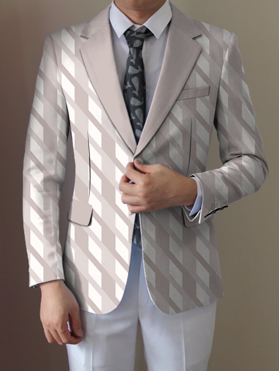 Men's casual print suit jacket by SHOWLU FASHION STORE, regular fit polyester blazer with lapel collar and button details.