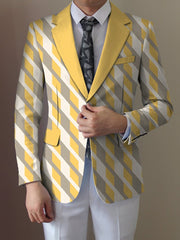 Men'S Casual Suit Jacket, Polyester Lapel Collar Style with Slight Stretch, Button Details, Print Pattern, Regular Fit, All - Season Wear - SHOWLU FASHION STORE