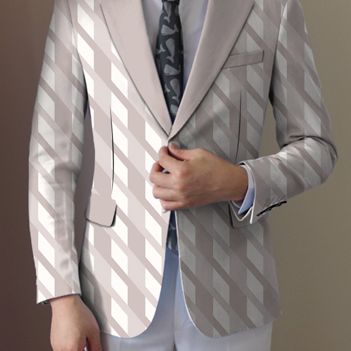 SHOWLU men's casual print suit jacket with lapel collar, button details, regular fit, polyester fabric, all-season wear.