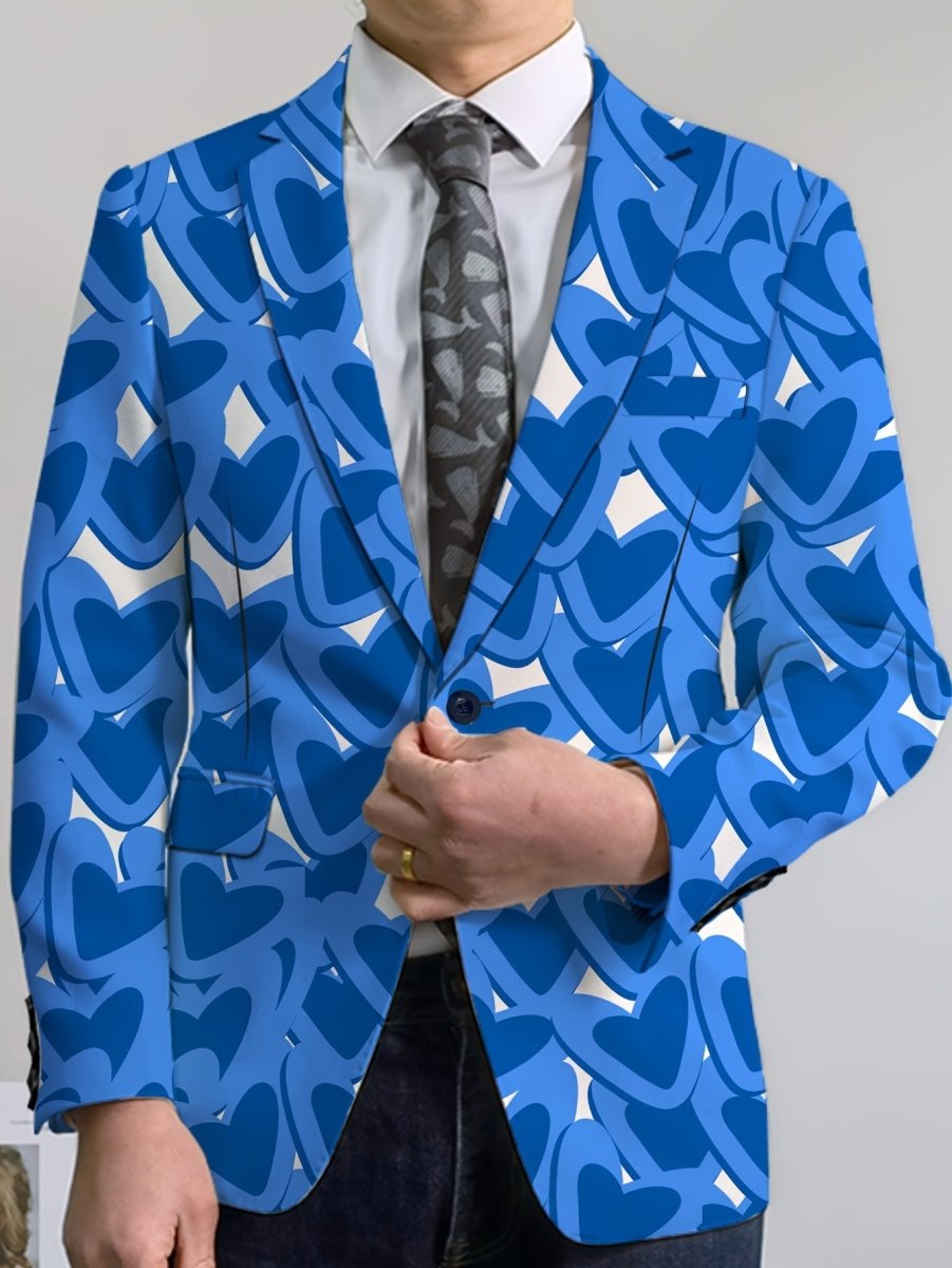 Men's SHOWLU classic solid color blazer with casual stretch lapel, button details, suitable for all seasons, made of polyester and elastane.