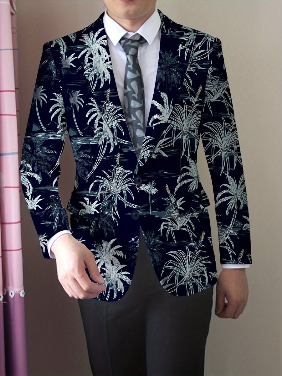 Men's coconut tree print blazer by SHOWLU FASHION STORE, regular fit suit jacket with lapel and button closure for all-season wear.