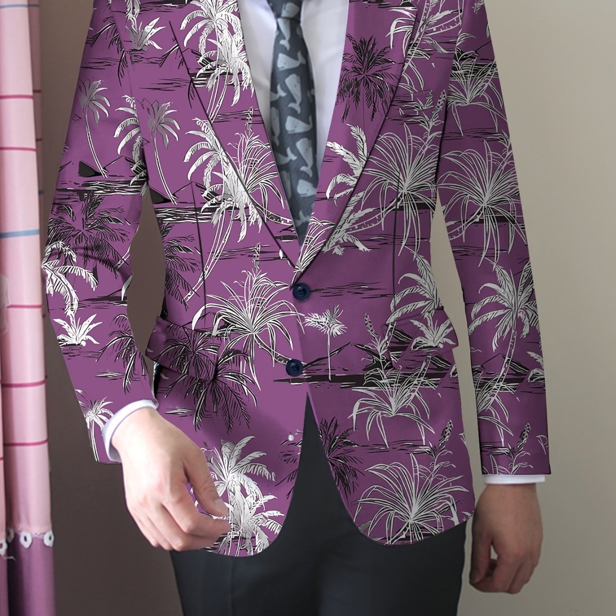 Men's coconut tree print blazer by SHOWLU FASHION STORE, regular fit suit jacket with lapel, button closure, all-season wear
