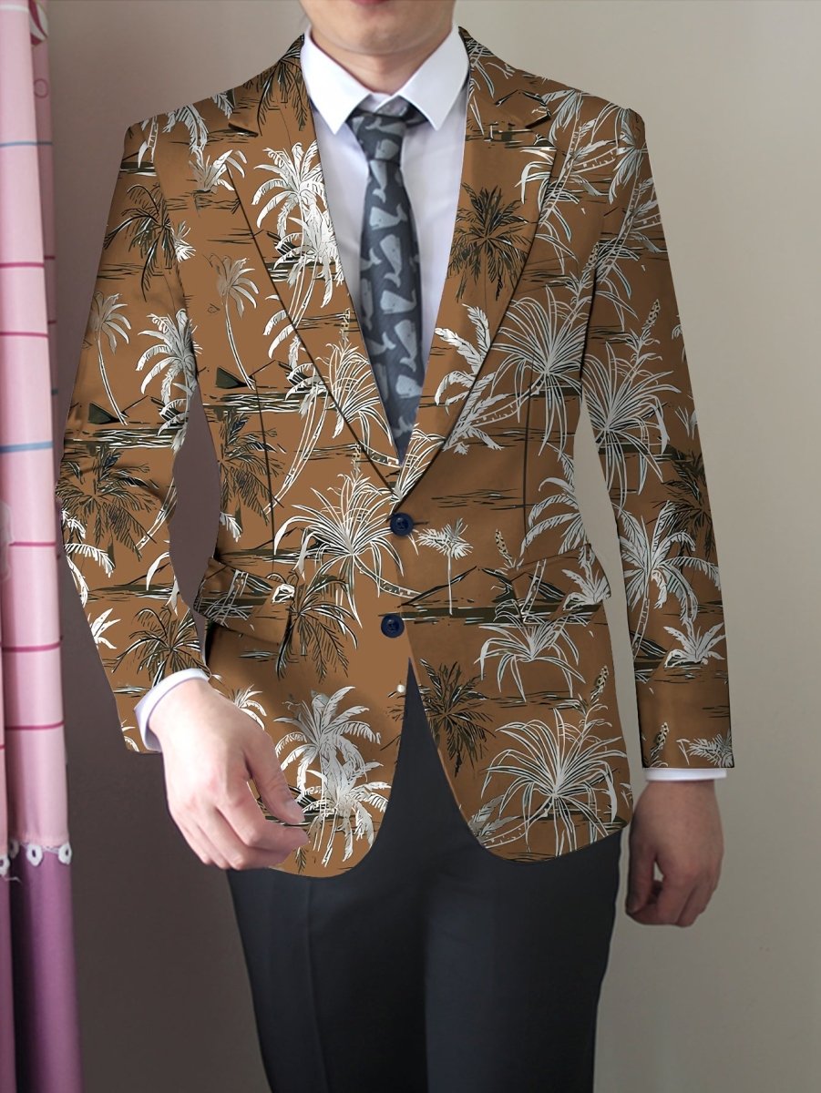 Men's coconut tree print blazer by SHOWLU FASHION STORE, regular fit suit jacket with lapel, button closure, suitable for all seasons.