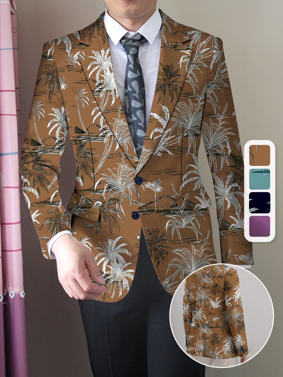 Men's coconut tree print blazer by SHOWLU FASHION STORE, regular fit suit jacket with lapel and button closure for all-season wear.