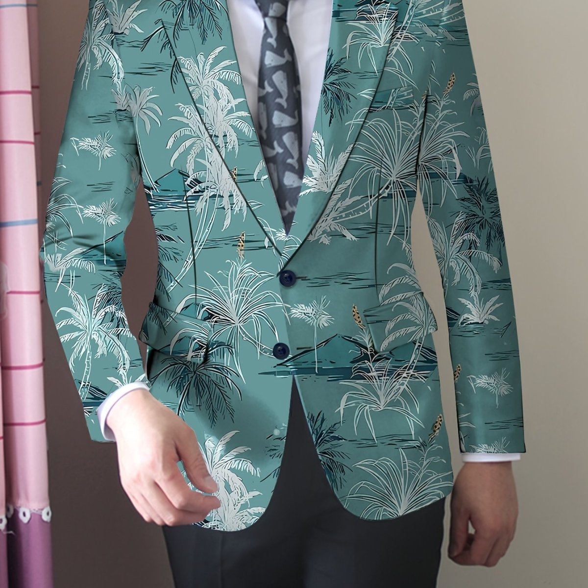 Men's coconut tree print blazer by SHOWLU FASHION STORE, regular fit suit jacket with lapel and button closure, all-season wear
